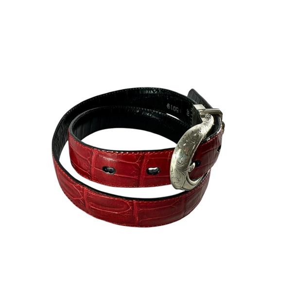 90s Genuine BRIGHTON 5019 Reversible Black & Red Croc Leather Women Belt Size 30 main image 8